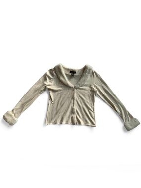 Vintage Mantles Cream/White Long Sleeve Faux Fur Trimmed Cardigan Sweater Size M